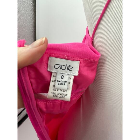 Cache Dress Womens 8 High Low Chiffon Pink Pleated Cutout Evening Prom Y2K - Picture 8 of 9